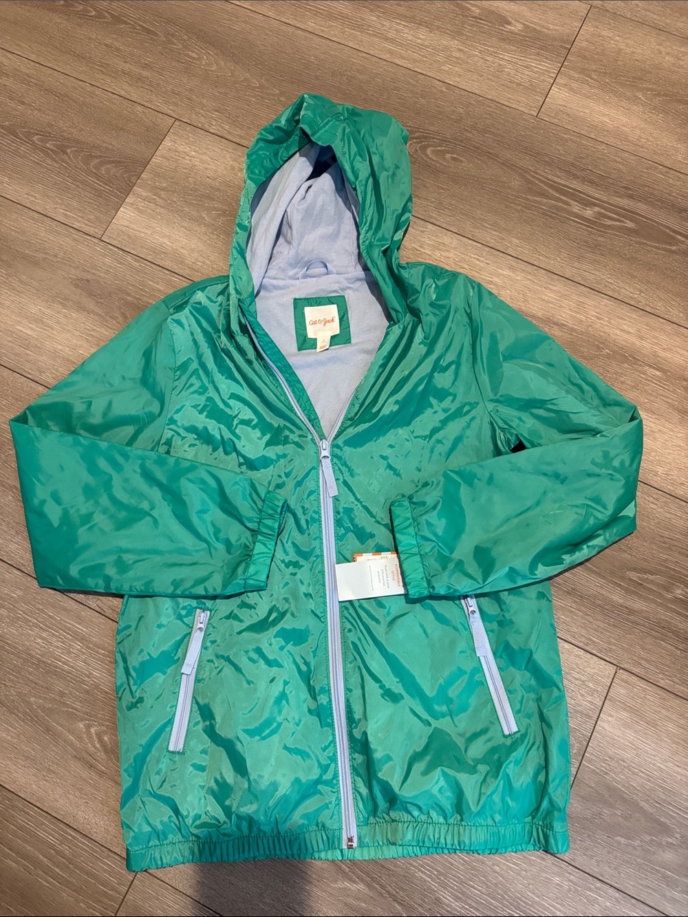 Cat & Jack Teal Hooded Raincoat with Light Blue Trim